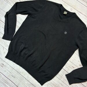 Timberland Men’s Large Black V-Neck Pullover Lightweight‎ Sweater Classic Knit